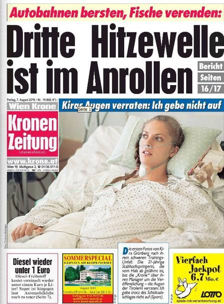 Ecco le prime foto di Kira Grnberg, la giovane astista austriaca rimasta paralizzata dopo un incidente in allenamento. Sono state realizzate da Christian Maislinger e pubblicate dal  Kronen Zeitung, il quotidiano pi letto in Austria 